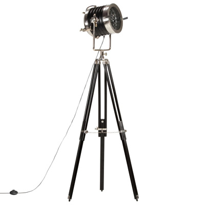 Lampa podłogowa na trójnogu, czarna, lite drewno mango, 171 cm