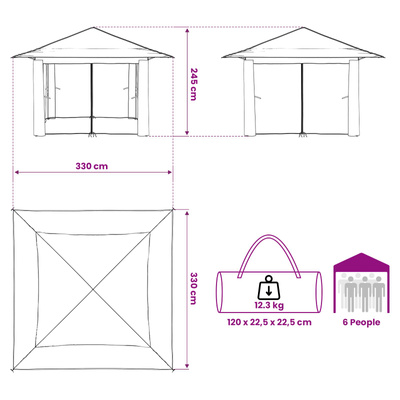 Gazebo z 4 Ścianami 3,3 x 3,3 m Jasnoszary i antracytowy