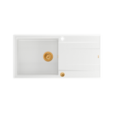 EVAN 146 XL GraniteQ zlewozmywak z syfonem Push 2 Open1-komorowy z/o (1000x500x210; kom. 420x480) snow white / elementy miedziane