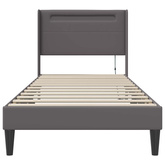 Ramka łóżka z paskami LED Szary 100 x 200 cm Ekoskóra