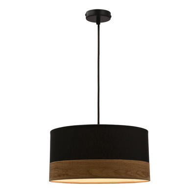 Lampa wisząca z abażurem Porto czarna z fornirem do salonu
