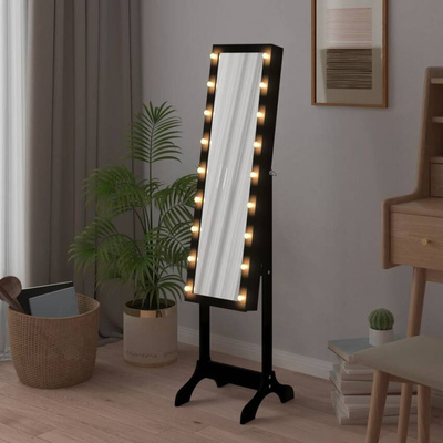 vidaXL Lustro stojące z LED, czarne, 34x37x146 cm
