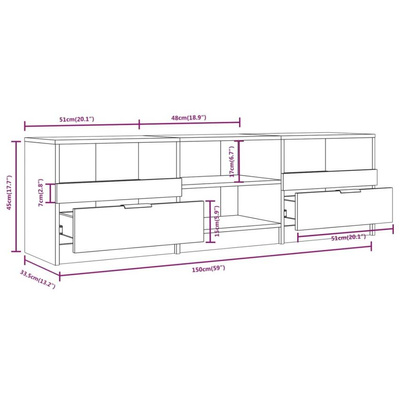 vidaXL Szafka pod TV, biała, 150x33,5x45 cm, materiał drewnopochodny