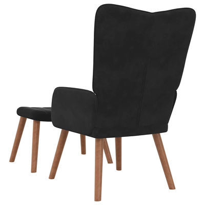 Fotel z podnóżkiem, czarny, obity aksamitem model standard