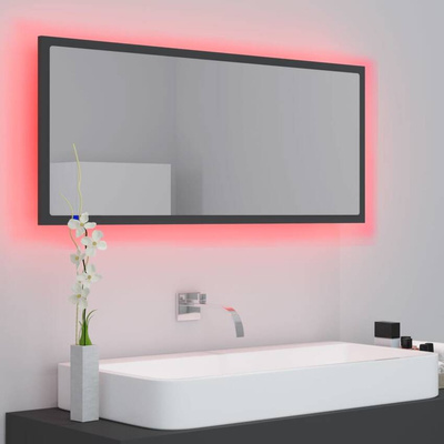 vidaXL Lustro łazienkowe z LED, szare, 100x8,5x37 cm, akryl