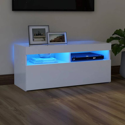 vidaXL Szafka pod TV z oświetleniem LED, biała, 90x35x40 cm