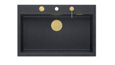 Zlewozmywak granitowy MARC 1-komorowy 76x50 cm czarny/black diamond + Nano ZŁOTO PVD