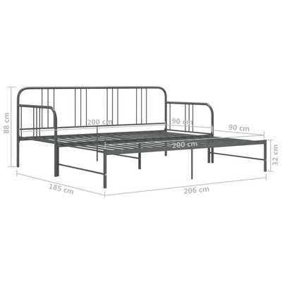 Sofa z wysuwaną ramą łóżka, szara, metalowa, 90x200 cm wariant 4