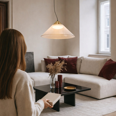 Lampa wisząca Presto 42 szklana złota z kloszem bursztynowym nad stół GX53