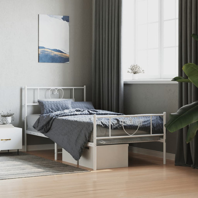 vidaXL Metalowa rama łóżka z wezgłowiem i zanóżkiem, biała, 90x190 cm