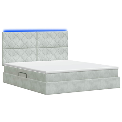 Łóżko z funkcją przechowywania LED z materacem jasnoszary