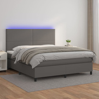 Łóżko kontynentalne z materacem i LED, szara ekoskóra 160x200cm vidaXL