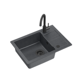 GO- SMART CZARNY zlewozmywak granitowy 1-k z/o (62x44x17,5) + bateria very black + syfon manualny z zaślepką very black
