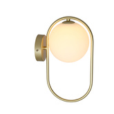 Kinkiet ścienny CORDEL elegancki  – złoty mosiądzowany ring z mlecznym kloszem kulką - elegancka lampa ścienna G9 LED