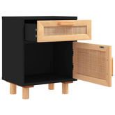 Szafki nocne, 2 szt., czarne, lite drewno sosnowe i rattan