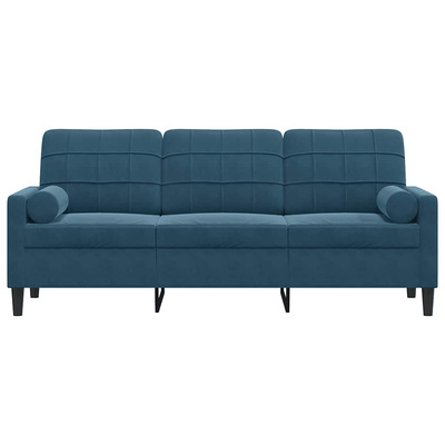3-osobowa sofa z poduszkami, niebieska, 180 cm, aksamit