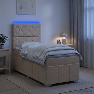 Łóżko z box spring LED z materacem kremowy 100 x 200 cm tkanina