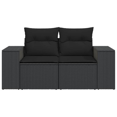 Sofa ogrodowa z poduszkami, 2-osobowa, czarna, z polirattanu