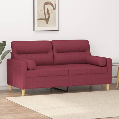 2-osobowa sofa z poduszkami, winna czerwień, 140 cm, tkanina