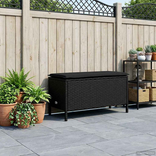 Pufa ogrodowa z poduszką Czarny 80 x 38 x 45 cm Rattan PE