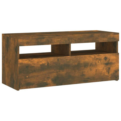 Szafka pod TV z oświetleniem LED, przydymiony dąb, 90x35x40 cm vidaXL