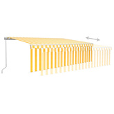 Ręcznie zwijana markiza z zasłoną i LED, 5x3 m, żółto-biała