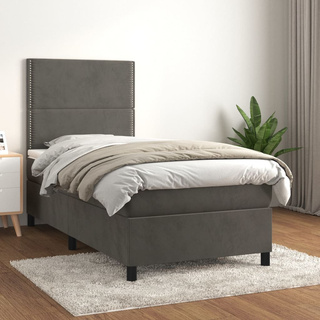 vidaXL Łóżko kontynentalne z materacem, ciemnoszary aksamit, 90x190 cm model standard