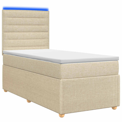 Łóżko z box spring LED z materacem kremowy 90 x 190 cm tkanina