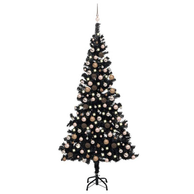 Sztuczna choinka z lampkami i bombkami, czarna, 240 cm, PVC vidaXL