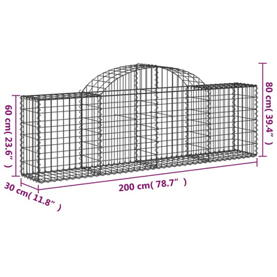 Kosze gabionowe, 25 szt, 200x30x60/80 cm, galwanizowane żelazo