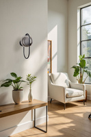 Kinkiet ścienny CORDEL w stylu dark japandi  – czarny ring z grafitowym kloszem kulką - nowoczesny kinkiet LED G9 do sypialni