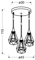 Lampa sufitowa wisząca czarna druciana talerz 3x60W Graf Candellux 33-62918