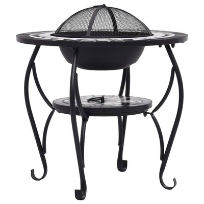 vidaXL Mozaikowe palenisko ze stolikiem, czarno-białe, 68 cm, ceramika