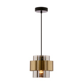 Lampa wisząca z abażurem Spiega czarno-złota z kloszem dymionym E27 pojedyncza