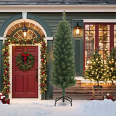 Smukła sztuczna choinka ze stojakiem, zielona, 210 cm, PVC