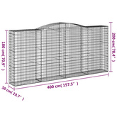 Kosze gabionowe, 10 szt, 400x50x180/200cm, galwanizowane żelazo