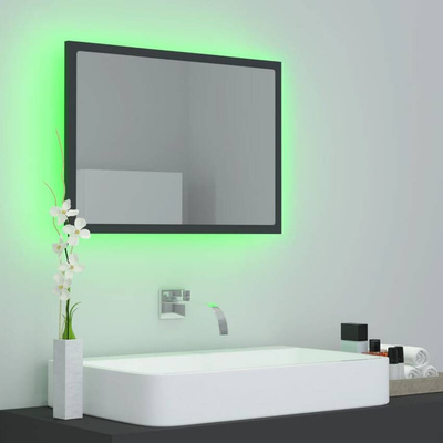 vidaXL Lustro łazienkowe z LED, szare, 60x8,5x37 cm, akryl