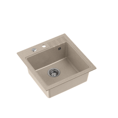 PETER 110 GraniteQ zlewozmywak granitowy river sand (beżowy) 1-komorowy z/o (50x52x20) z syfonem i zaślepką