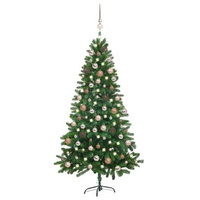 vidaXL Sztuczna choinka z lampkami i bombkami, 150 cm, zielona model standard