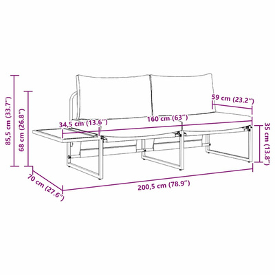 Sofa Ogrodowa z poduszką Jasnoszary 200,5 x 70 x 85,5 cm Stal