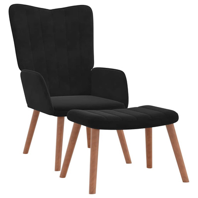 Fotel z podnóżkiem, czarny, obity aksamitem model standard