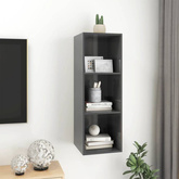 vidaXL Wisząca szafka pod TV, wysoki połysk, szara, 37x37x107 cm
