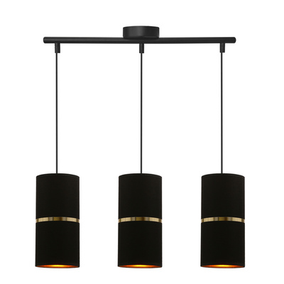 Lampa wisząca z abażurami Gina czarna potrójna do jadalni abażury tkaninowe