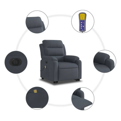 vidaXL Podnoszony fotel masujący, elektryczny, rozkładany, ciemnoszary