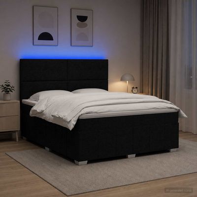 Łóżko z box spring LED z materacem Czarny 180 x 200 cm tkanina