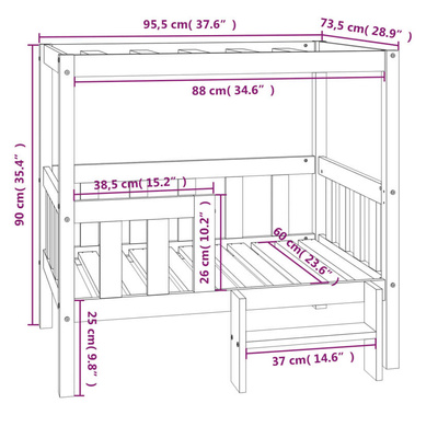 vidaXL Legowisko dla psa, szare,95,5 x 73,5 x 90cm,lite drewno sosnowe