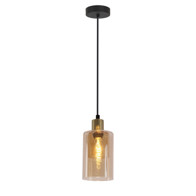 Lampa wisząca Doppio z kloszem bursztynowa pojedyncza metalowo-szklana
