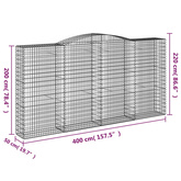 Kosze gabionowe, 9 szt, 400x50x200/220 cm, galwanizowane żelazo