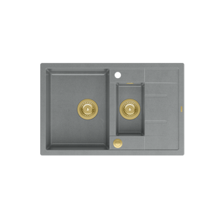 MORGAN 156 GraniteQ zlewozmywak silver stone z syfonem Push To Open okrągły 1,5-komorowy z/o / elementy złote