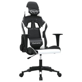 vidaXL Masujący fotel gamingowy, czarno-biały, sztuczna skóra model standard